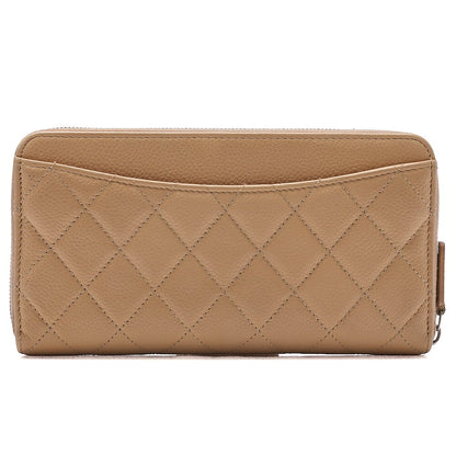 CHANEL Matelasse Round Long Wallet Caviar Skin Beige Silver-Tone Hardware, Pre-Owned