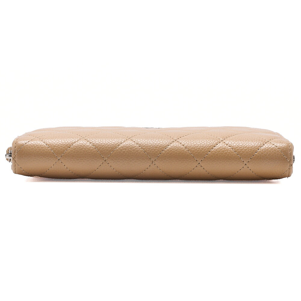 CHANEL Matelasse Round Long Wallet Caviar Skin Beige Silver-Tone Hardware, Pre-Owned