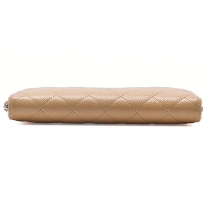 CHANEL Matelasse Round Long Wallet Caviar Skin Beige Silver-Tone Hardware, Pre-Owned