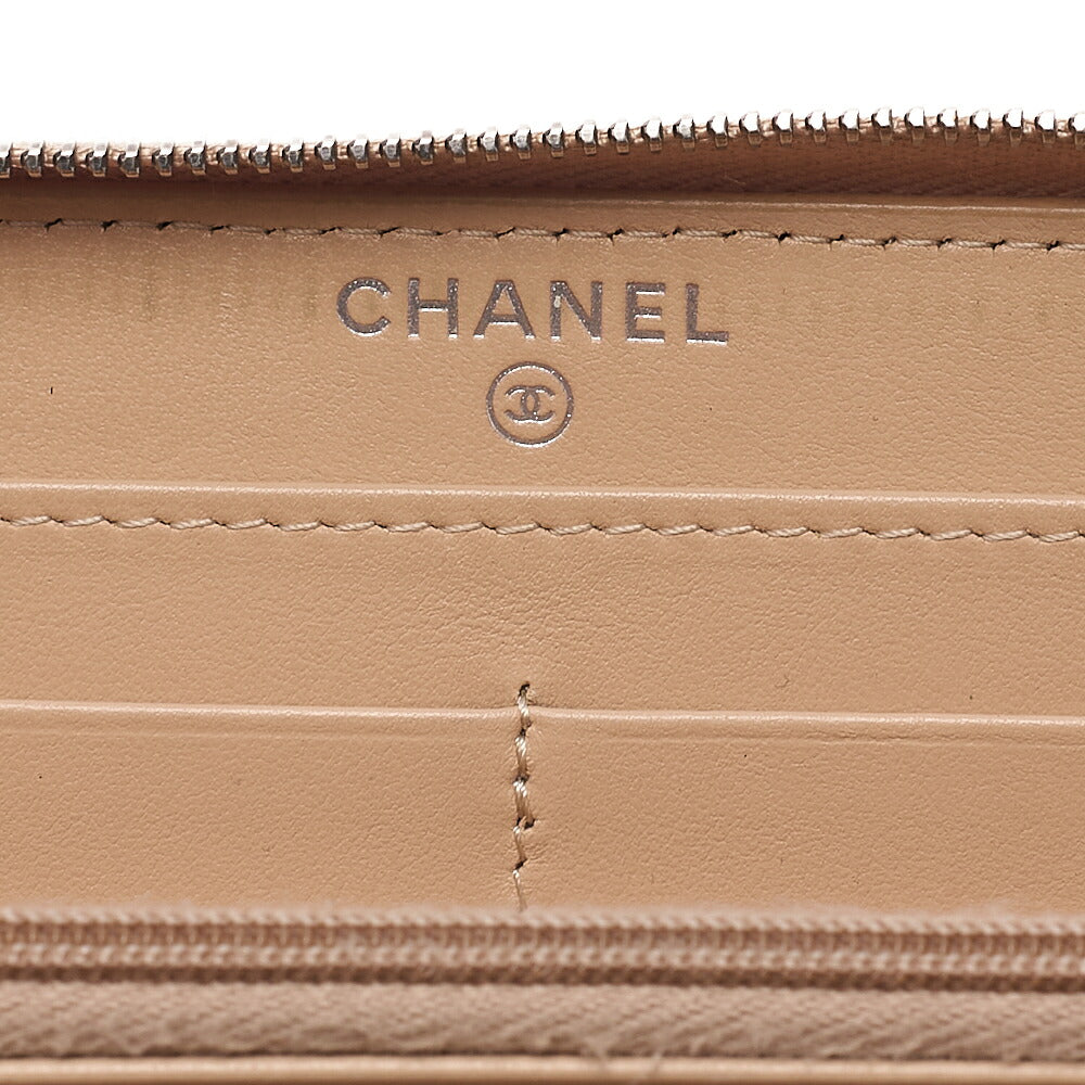 CHANEL Matelasse Round Long Wallet Caviar Skin Beige Silver-Tone Hardware, Pre-Owned