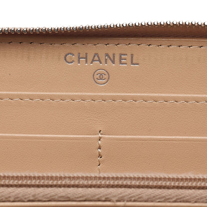 CHANEL Matelasse Round Long Wallet Caviar Skin Beige Silver-Tone Hardware, Pre-Owned