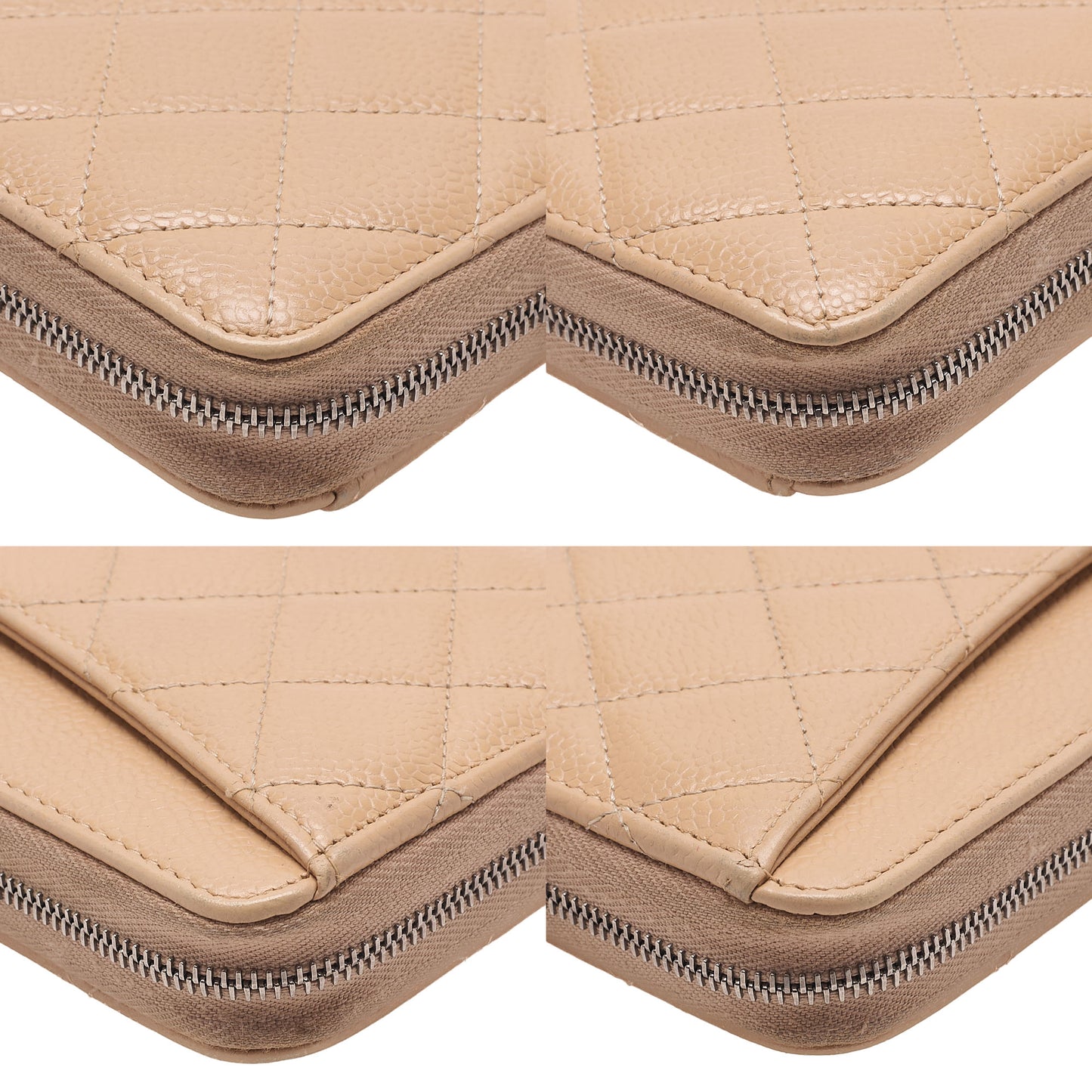 CHANEL Matelasse Round Long Wallet Caviar Skin Beige Silver-Tone Hardware, Pre-Owned