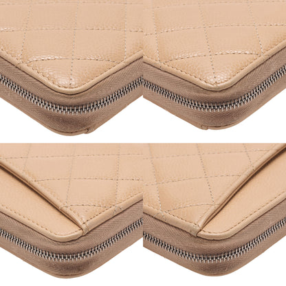 CHANEL Matelasse Round Long Wallet Caviar Skin Beige Silver-Tone Hardware, Pre-Owned