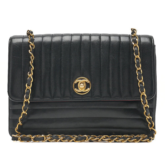 CHANEL Lambskin Mademoiselle Circle Coco Chain Shoulder Bag Black Gold-Tone Hardware, Pre-Owned