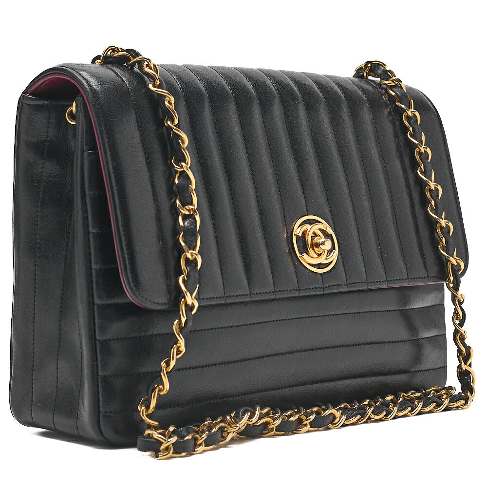 CHANEL Lambskin Mademoiselle Circle Coco Chain Shoulder Bag Black Gold-Tone Hardware, Pre-Owned