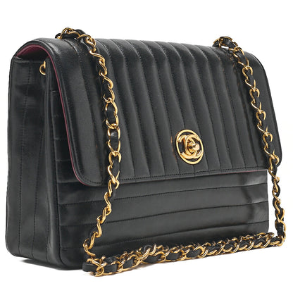 CHANEL Lambskin Mademoiselle Circle Coco Chain Shoulder Bag Black Gold-Tone Hardware, Pre-Owned