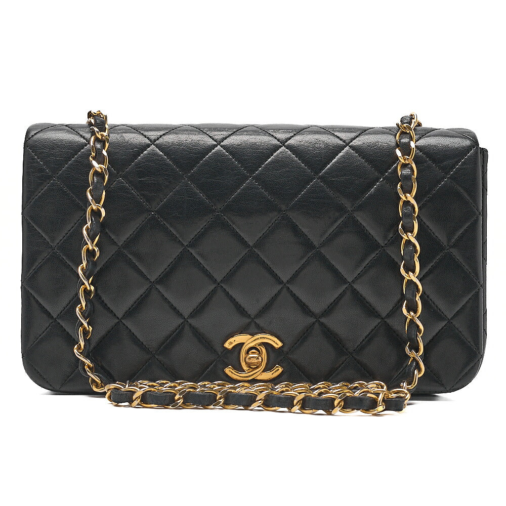 CHANEL Lambskin Matelasse Full Flap Chain Shoulder Black Gold-Tone Hardware, Pre-Owned