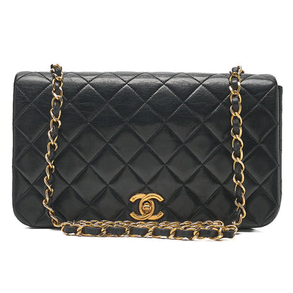 CHANEL Lambskin Matelasse Full Flap Chain Shoulder Black Gold-Tone Hardware, Pre-Owned