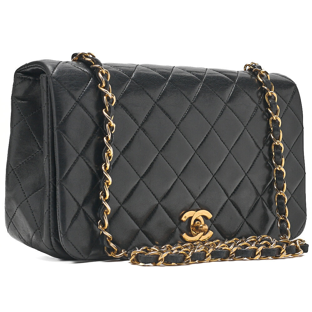 CHANEL Lambskin Matelasse Full Flap Chain Shoulder Black Gold-Tone Hardware, Pre-Owned