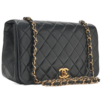 CHANEL Lambskin Matelasse Full Flap Chain Shoulder Black Gold-Tone Hardware, Pre-Owned
