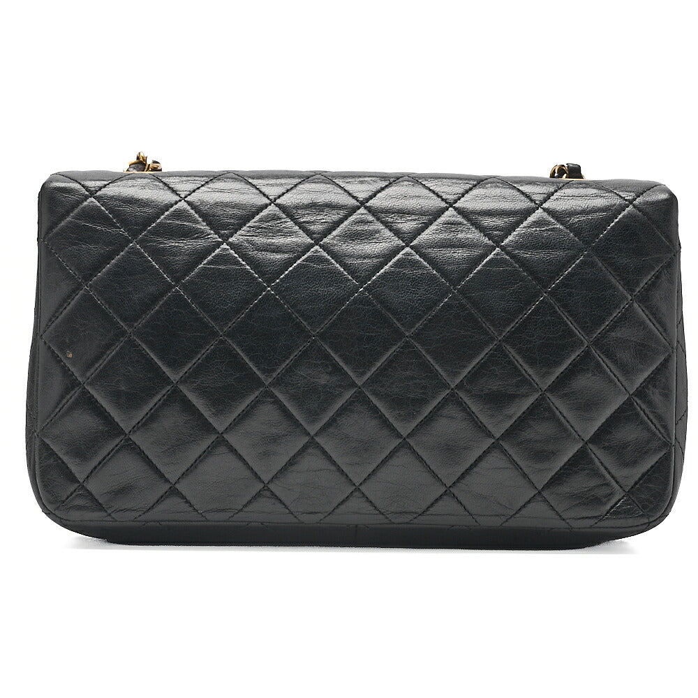 CHANEL Lambskin Matelasse Full Flap Chain Shoulder Black Gold-Tone Hardware, Pre-Owned