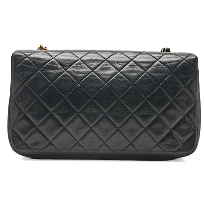 CHANEL Lambskin Matelasse Full Flap Chain Shoulder Black Gold-Tone Hardware, Pre-Owned