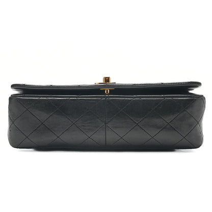 CHANEL Lambskin Matelasse Full Flap Chain Shoulder Black Gold-Tone Hardware, Pre-Owned