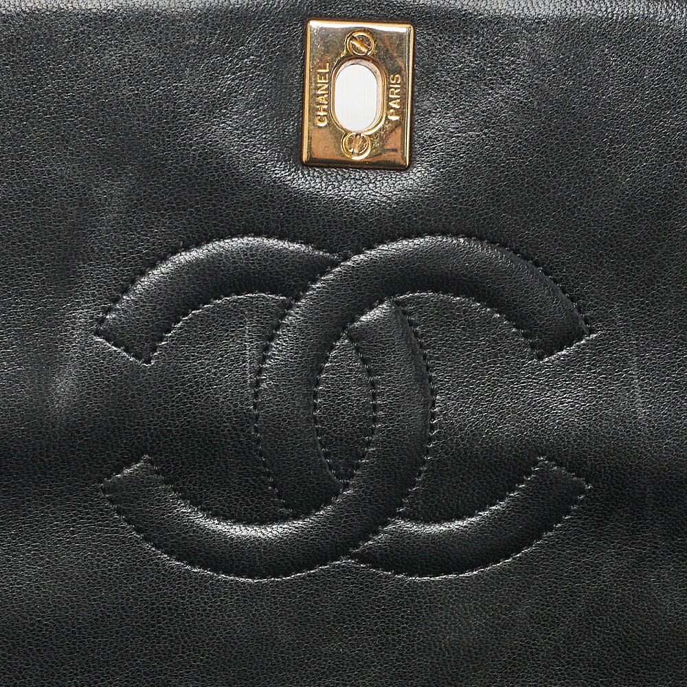CHANEL Lambskin Matelasse Full Flap Chain Shoulder Black Gold-Tone Hardware, Pre-Owned