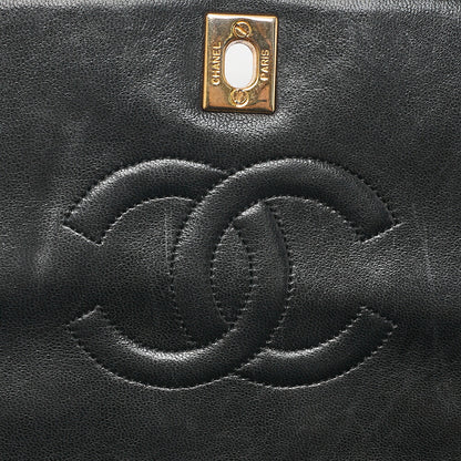 CHANEL Lambskin Matelasse Full Flap Chain Shoulder Black Gold-Tone Hardware, Pre-Owned