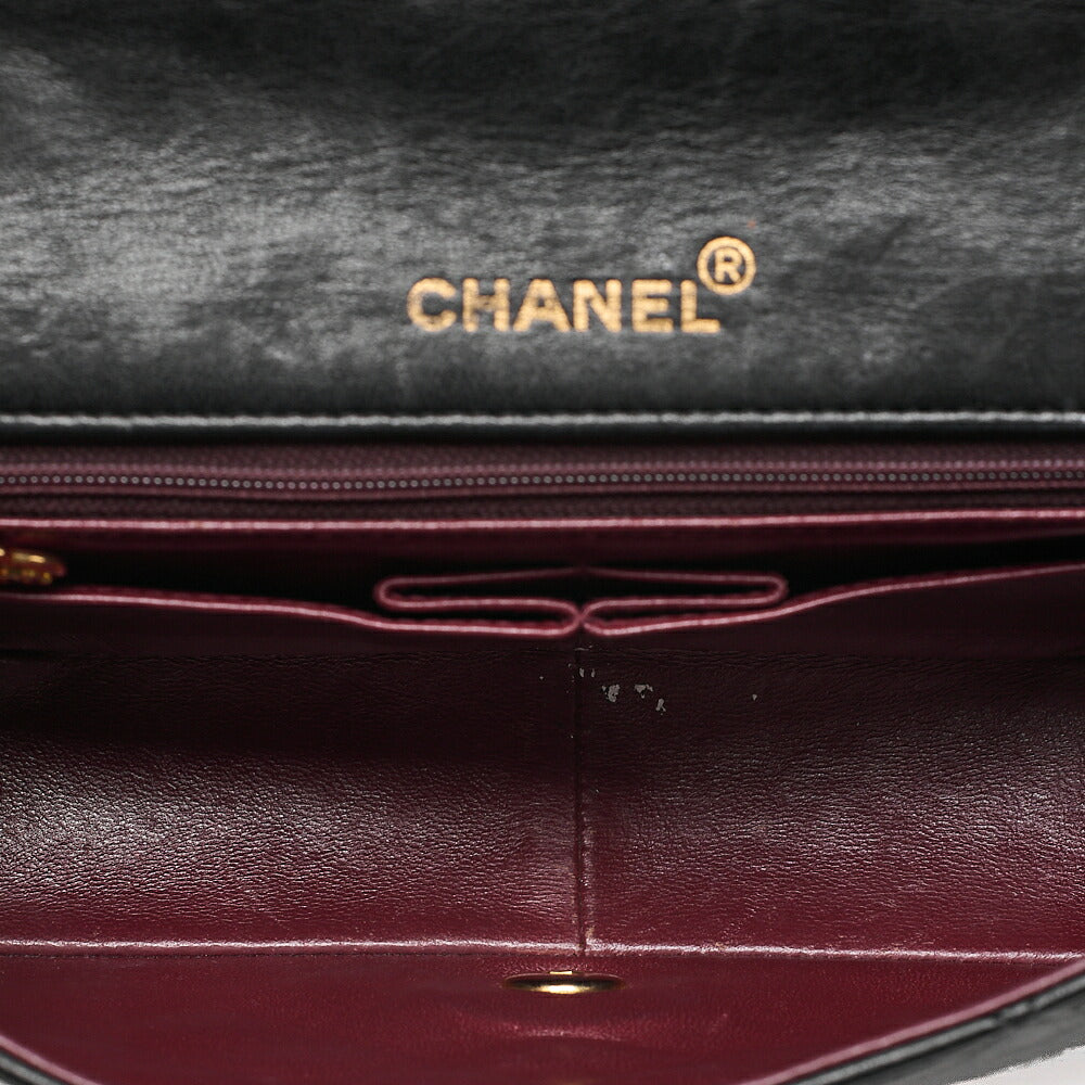 CHANEL Lambskin Matelasse Full Flap Chain Shoulder Black Gold-Tone Hardware, Pre-Owned