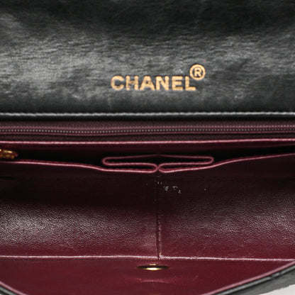 CHANEL Lambskin Matelasse Full Flap Chain Shoulder Black Gold-Tone Hardware, Pre-Owned