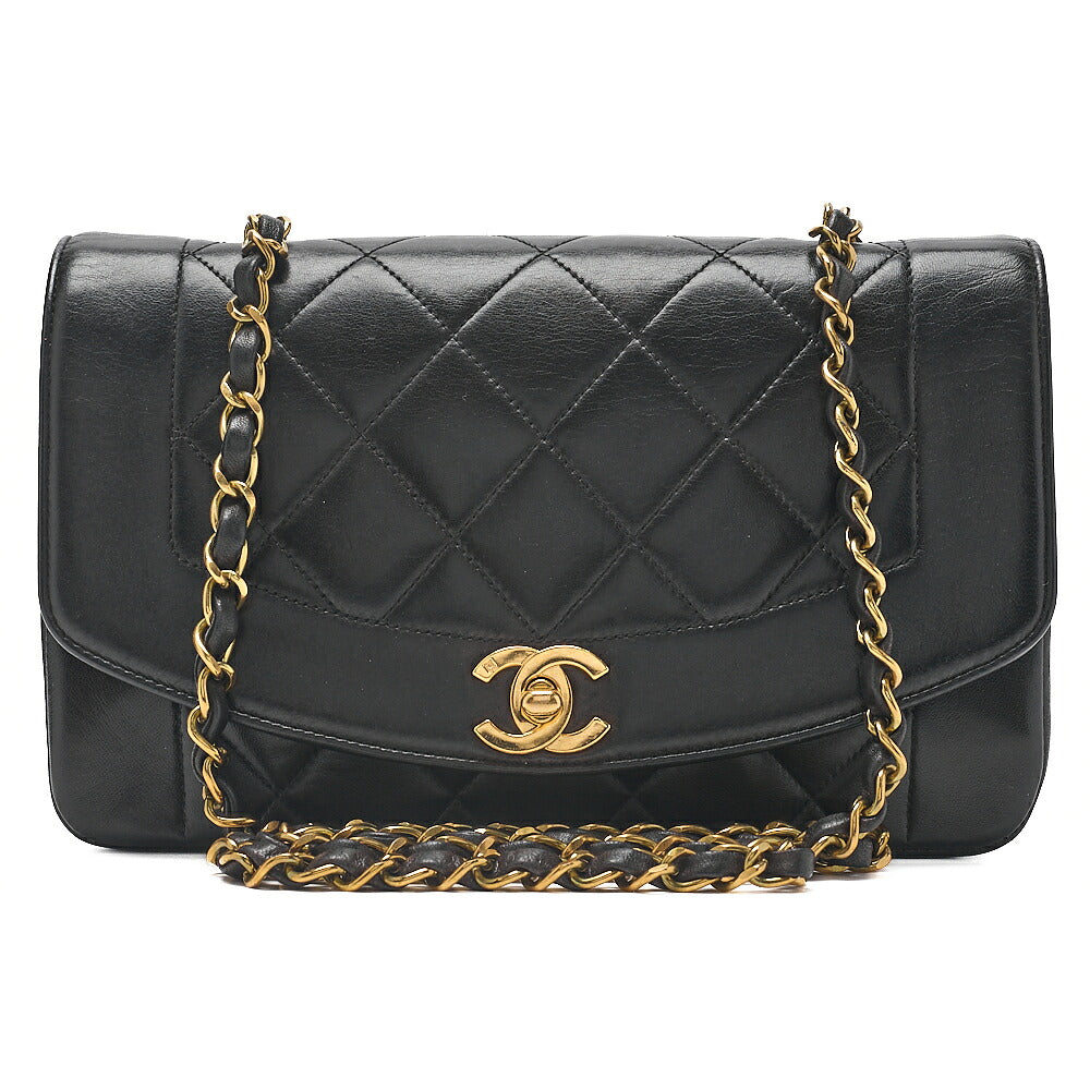 CHANEL Lambskin Matelasse Diana Flap 22CM Chain Shoulder Black Gold -Tone Hardware, Pre-Owned