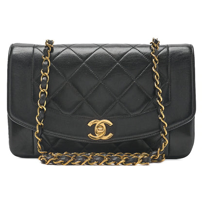 CHANEL Lambskin Matelasse Diana Flap 22CM Chain Shoulder Black Gold -Tone Hardware, Pre-Owned