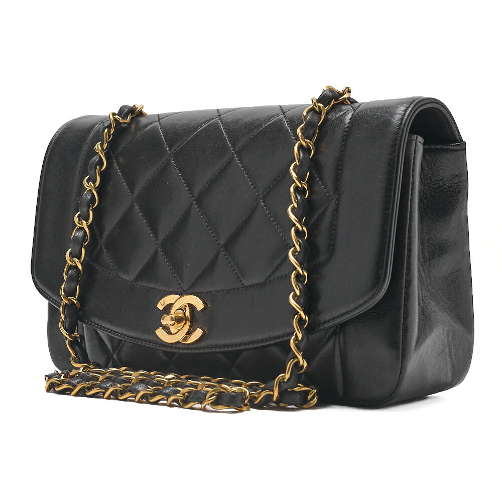 CHANEL Lambskin Matelasse Diana Flap 22CM Chain Shoulder Black Gold -Tone Hardware, Pre-Owned
