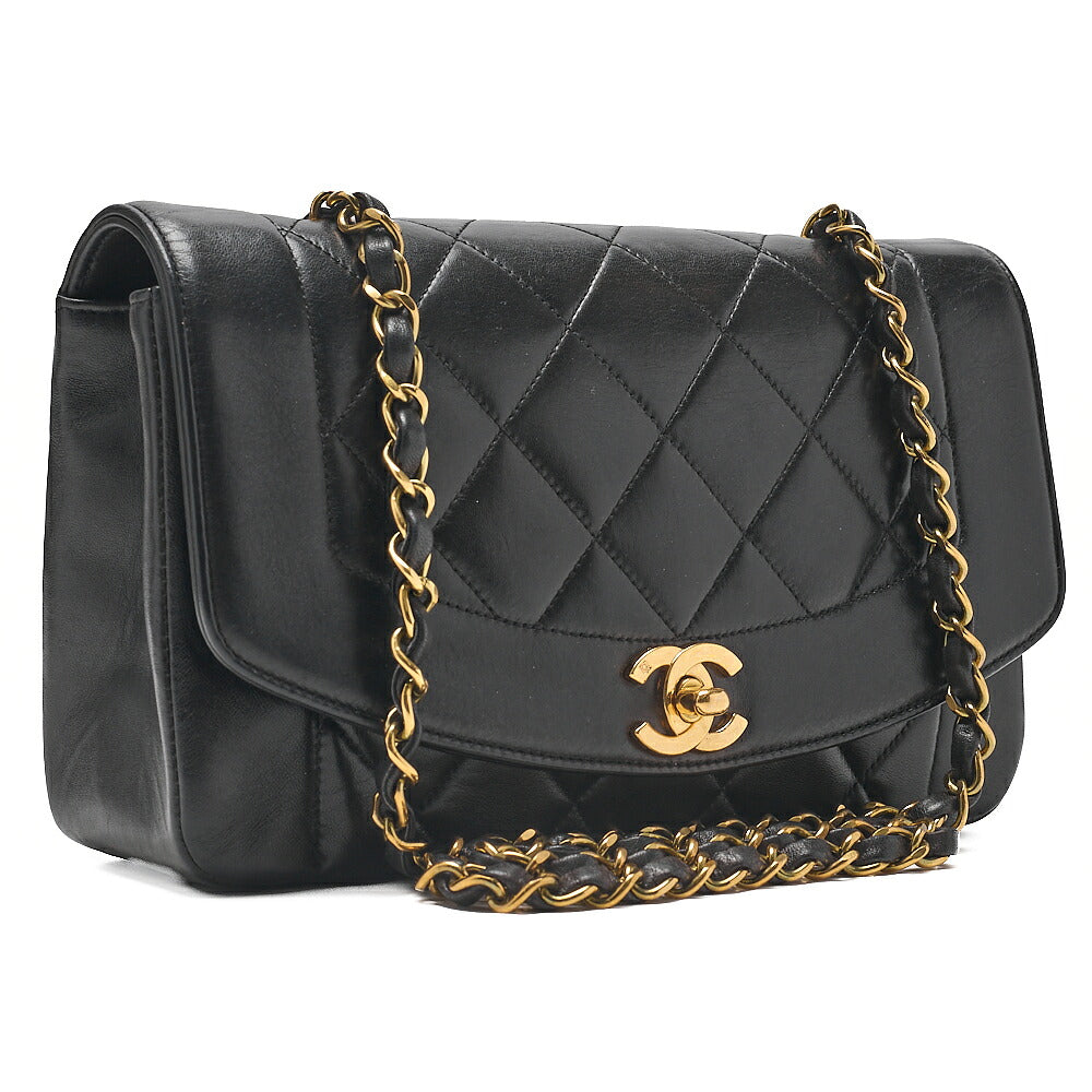 CHANEL Lambskin Matelasse Diana Flap 22CM Chain Shoulder Black Gold -Tone Hardware, Pre-Owned
