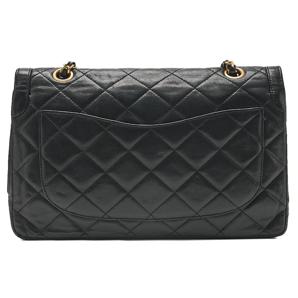 CHANEL Lambskin Matelasse Paris Limited Double Flap Chain Shoulder Bag Black Gold x Silver-Tone Hardware, Pre-Owned