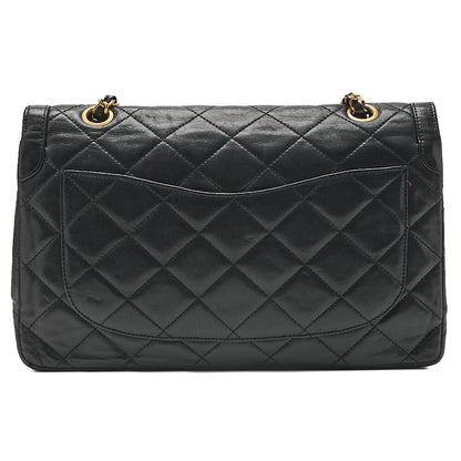 CHANEL Lambskin Matelasse Paris Limited Double Flap Chain Shoulder Bag Black Gold x Silver-Tone Hardware, Pre-Owned