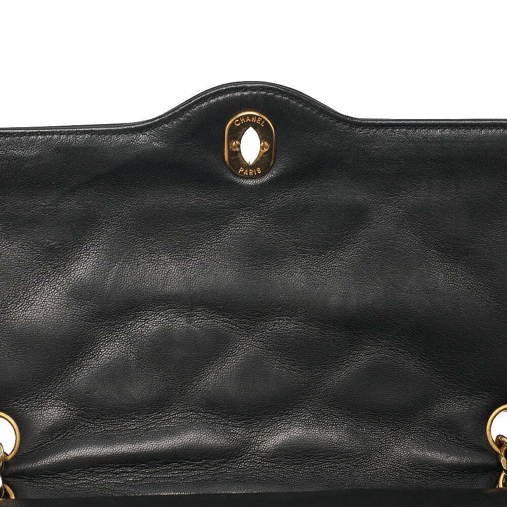 CHANEL Lambskin Matelasse Paris Limited Double Flap Chain Shoulder Bag Black Gold x Silver-Tone Hardware, Pre-Owned