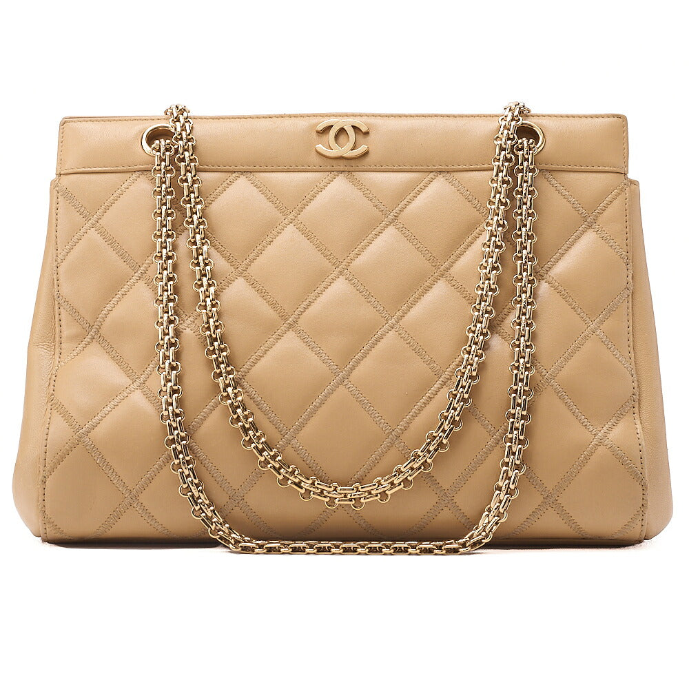 CHANEL Calfskin Matelasse Wild Stitch Coco Mark 2.55 Chain Shoulder Tote Bag Beige Gold-Tone Hardware, Pre-Owned