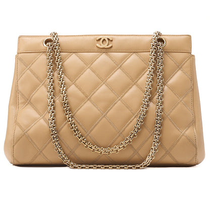 CHANEL Calfskin Matelasse Wild Stitch Coco Mark 2.55 Chain Shoulder Tote Bag Beige Gold-Tone Hardware, Pre-Owned