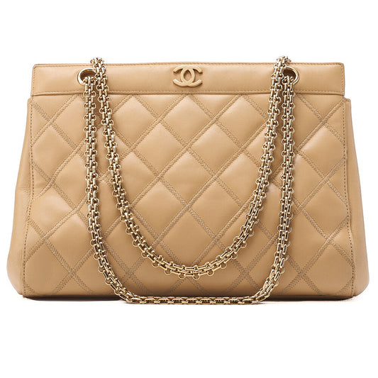 CHANEL Calfskin Matelasse Wild Stitch Coco Mark 2.55 Chain Shoulder Tote Bag Beige Gold-Tone Hardware, Pre-Owned