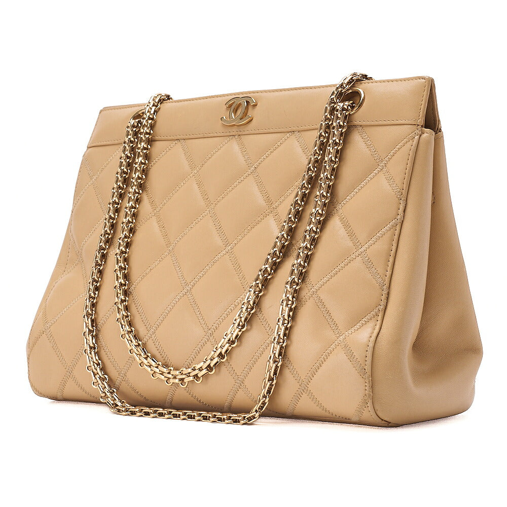 CHANEL Calfskin Matelasse Wild Stitch Coco Mark 2.55 Chain Shoulder Tote Bag Beige Gold-Tone Hardware, Pre-Owned