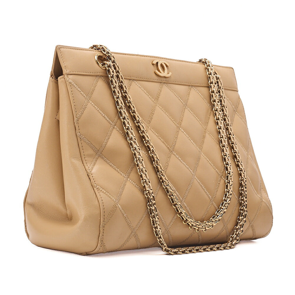 CHANEL Calfskin Matelasse Wild Stitch Coco Mark 2.55 Chain Shoulder Tote Bag Beige Gold-Tone Hardware, Pre-Owned
