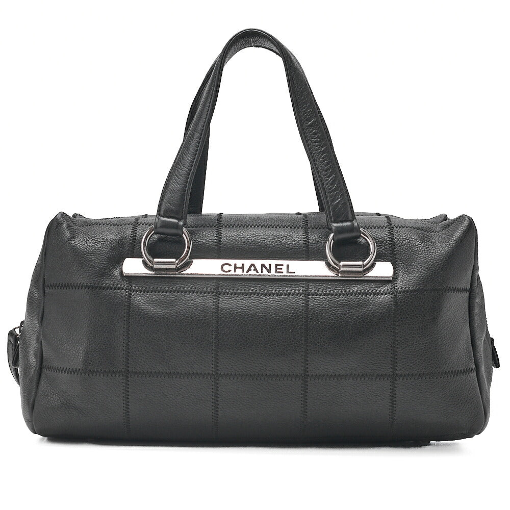 CHANEL Caviar Skin Chocolate Bar Logo Handbag Black Silver-Tone Hardware, Pre-Owned