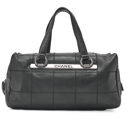 CHANEL Caviar Skin Chocolate Bar Logo Handbag Black Silver-Tone Hardware, Pre-Owned