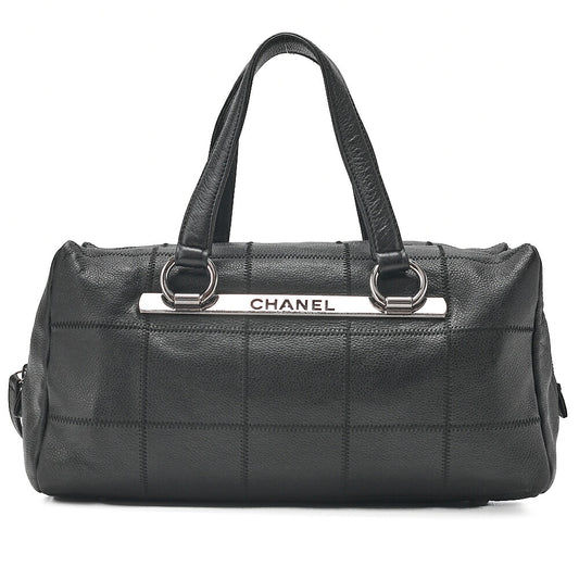CHANEL Caviar Skin Chocolate Bar Logo Handbag Black Silver-Tone Hardware, Pre-Owned