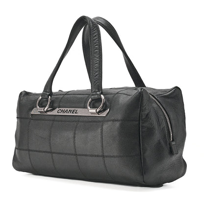 CHANEL Caviar Skin Chocolate Bar Logo Handbag Black Silver-Tone Hardware, Pre-Owned