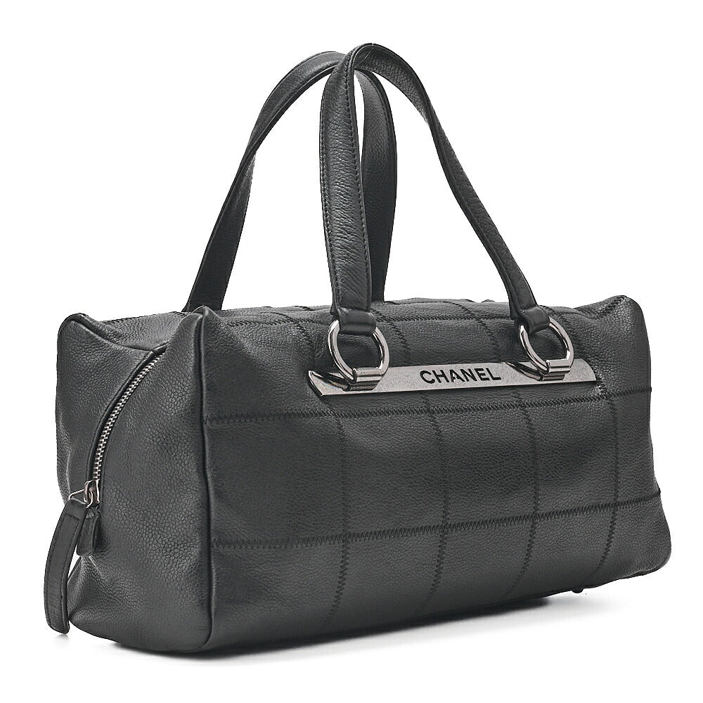 CHANEL Caviar Skin Chocolate Bar Logo Handbag Black Silver-Tone Hardware, Pre-Owned