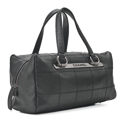 CHANEL Caviar Skin Chocolate Bar Logo Handbag Black Silver-Tone Hardware, Pre-Owned