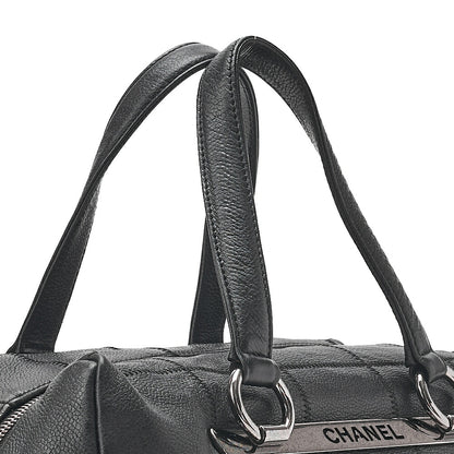 CHANEL Caviar Skin Chocolate Bar Logo Handbag Black Silver-Tone Hardware, Pre-Owned