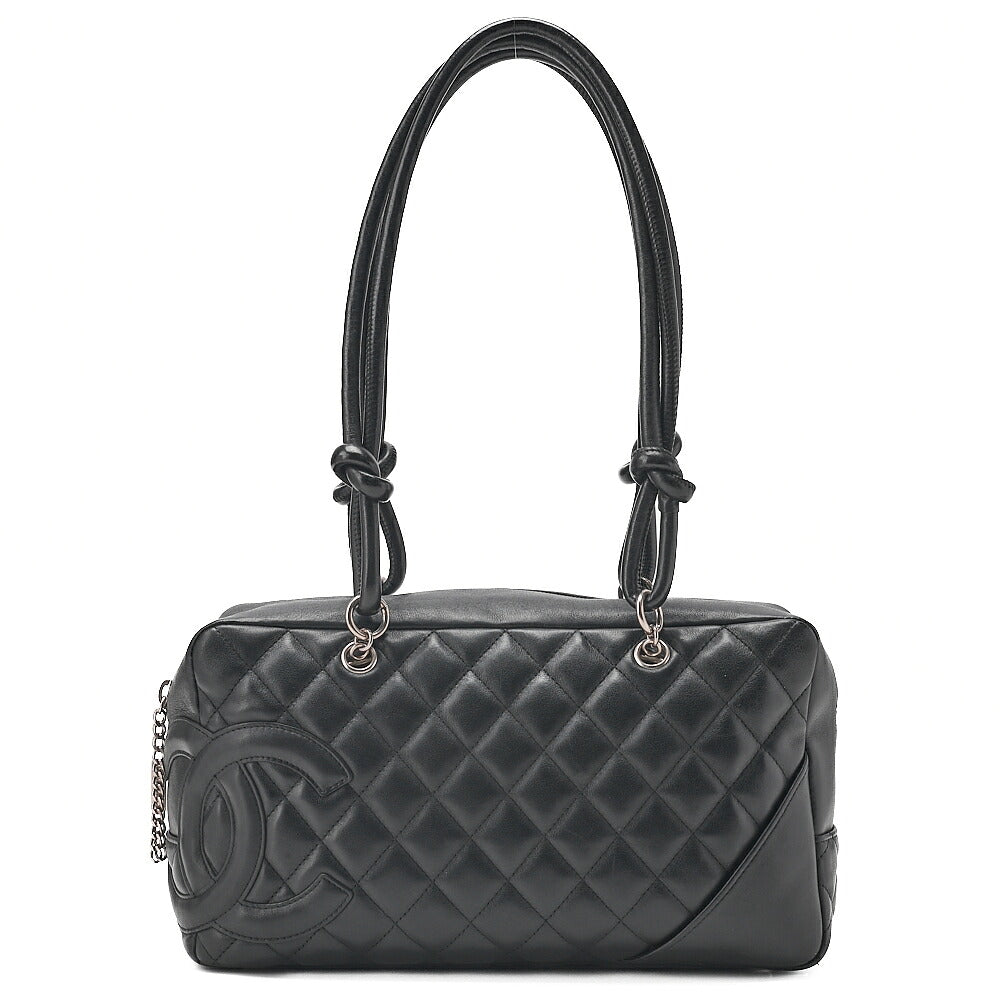 CHANEL Kanbon Line Matelasse Handbag Calf Leather x Enamel Black Silver-Tone Hardware, Pre-Owned
