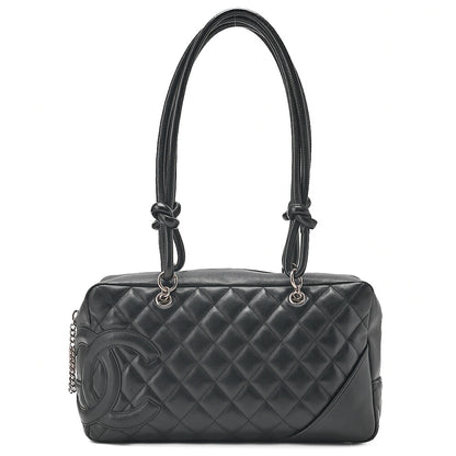 CHANEL Kanbon Line Matelasse Handbag Calf Leather x Enamel Black Silver-Tone Hardware, Pre-Owned