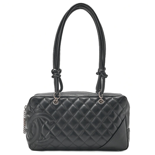 CHANEL Kanbon Line Matelasse Handbag Calf Leather x Enamel Black Silver-Tone Hardware, Pre-Owned