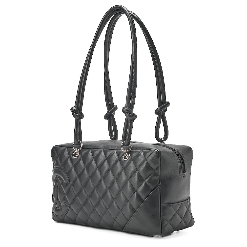CHANEL Kanbon Line Matelasse Handbag Calf Leather x Enamel Black Silver-Tone Hardware, Pre-Owned