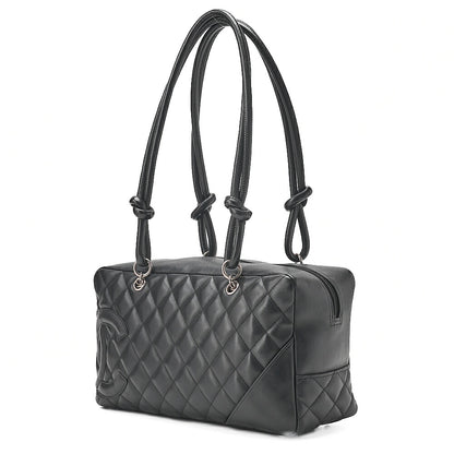 CHANEL Kanbon Line Matelasse Handbag Calf Leather x Enamel Black Silver-Tone Hardware, Pre-Owned