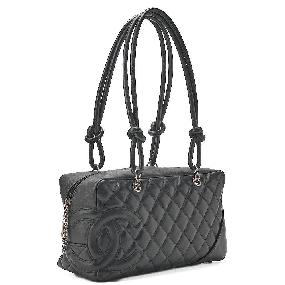CHANEL Kanbon Line Matelasse Handbag Calf Leather x Enamel Black Silver-Tone Hardware, Pre-Owned