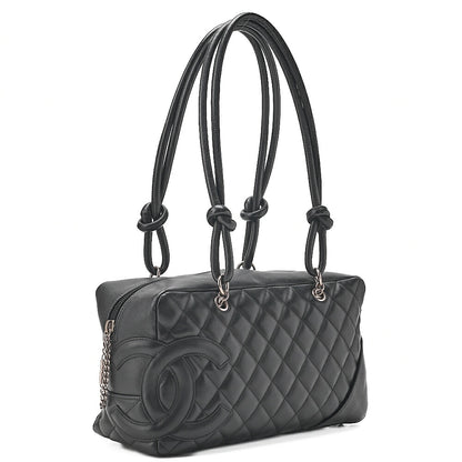 CHANEL Kanbon Line Matelasse Handbag Calf Leather x Enamel Black Silver-Tone Hardware, Pre-Owned