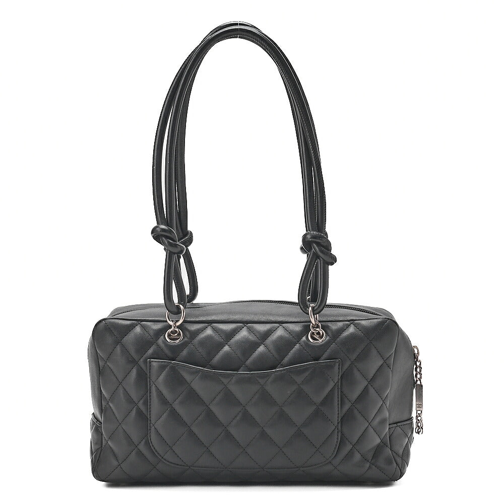 CHANEL Kanbon Line Matelasse Handbag Calf Leather x Enamel Black Silver-Tone Hardware, Pre-Owned