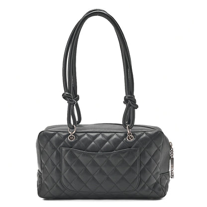 CHANEL Kanbon Line Matelasse Handbag Calf Leather x Enamel Black Silver-Tone Hardware, Pre-Owned