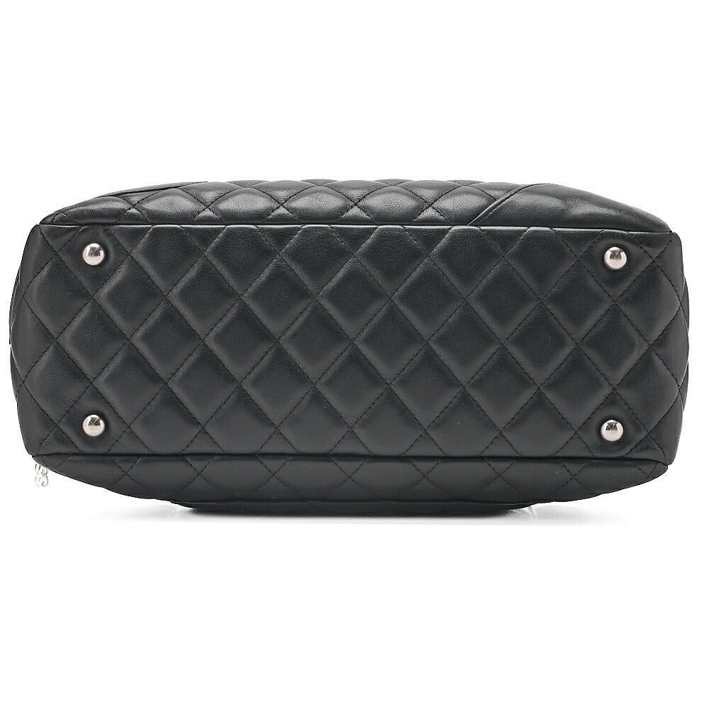 CHANEL Kanbon Line Matelasse Handbag Calf Leather x Enamel Black Silver-Tone Hardware, Pre-Owned